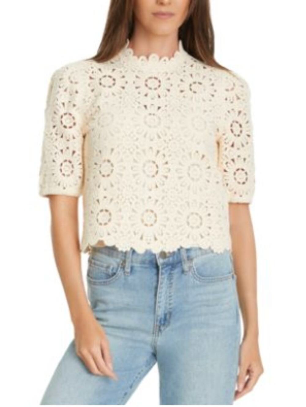 Sam Edelman Cream Doral Band-Collar Crochet Top XS